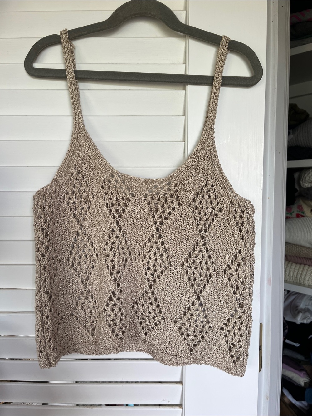 Free People Diamond Lace Knit Cami in Taupe